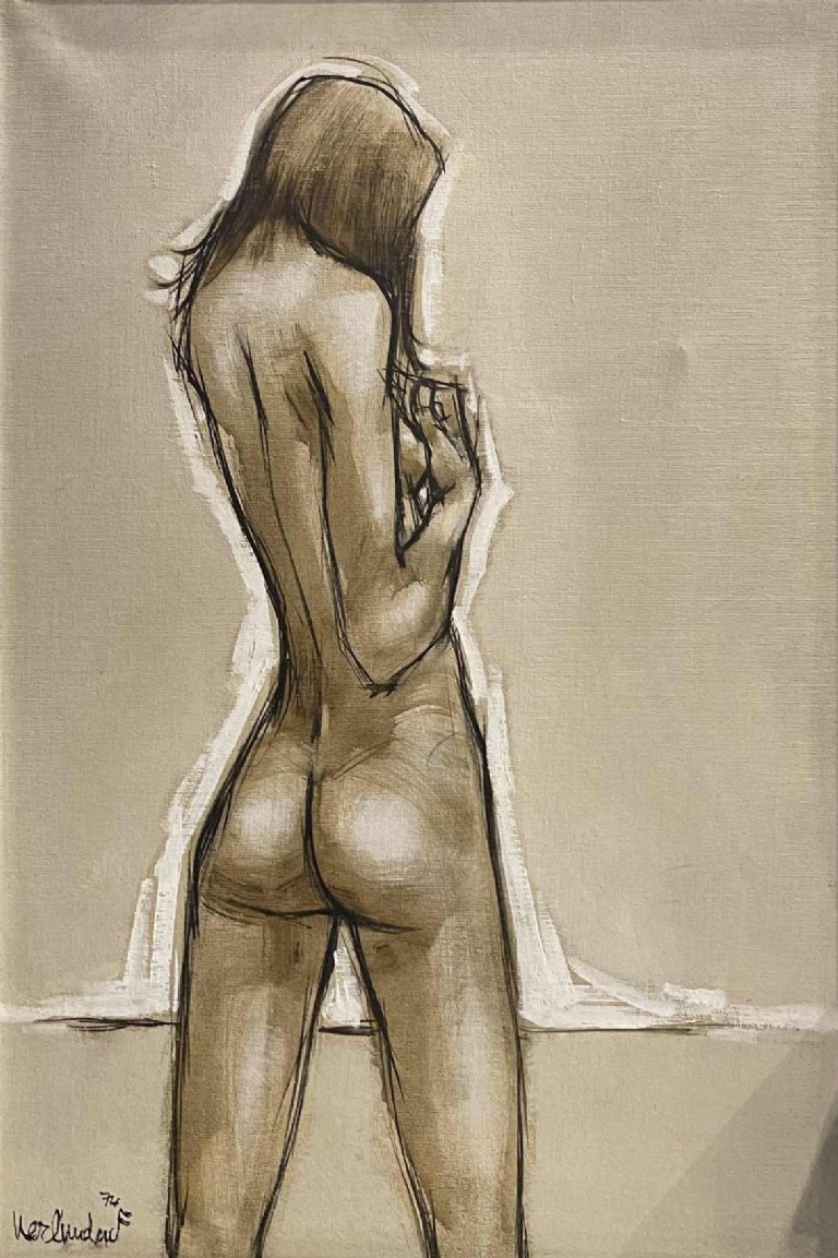 Francis Verlinden Painting Naked Woman From Behind Oil On Canvas